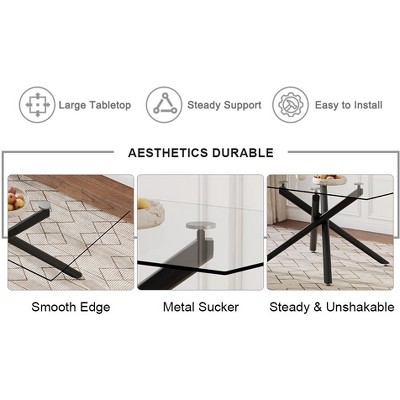 Vynxaria Modern Minimalist Rectangular Glass Dining Table, Tempered Glass Top, Chrome Metal Legs