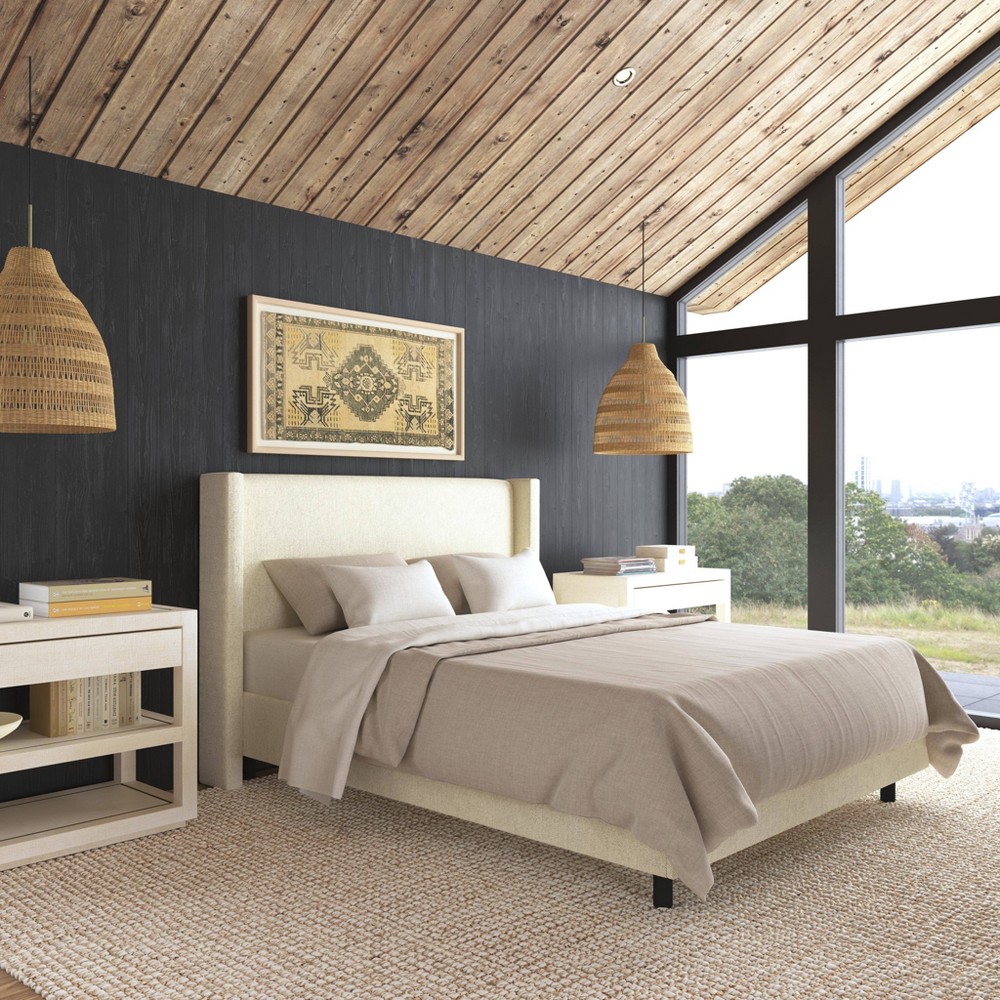 Photos - Bed Violet California King Size Size Upholstered Wingback Platform  in Performance Eco Tweed Canvas - Threshold™