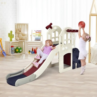 Costway 6-in-1 Blue Toddler Climber Slide Playset with Basketball Hoop