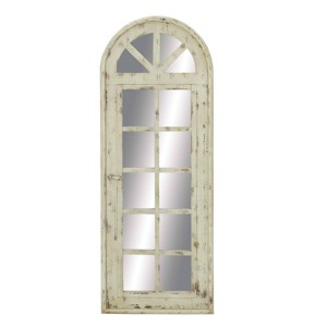 Vintage Wood Window Panes Inspired Wall Mirror with Arched Top and Distressing White - Olivia & May: Novelty Shaped, No Assembly Required - 1 of 4
