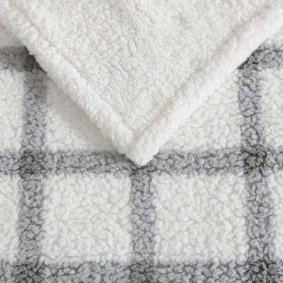 Gray and White Plaid Reversible Sherpa Throw Blanket
