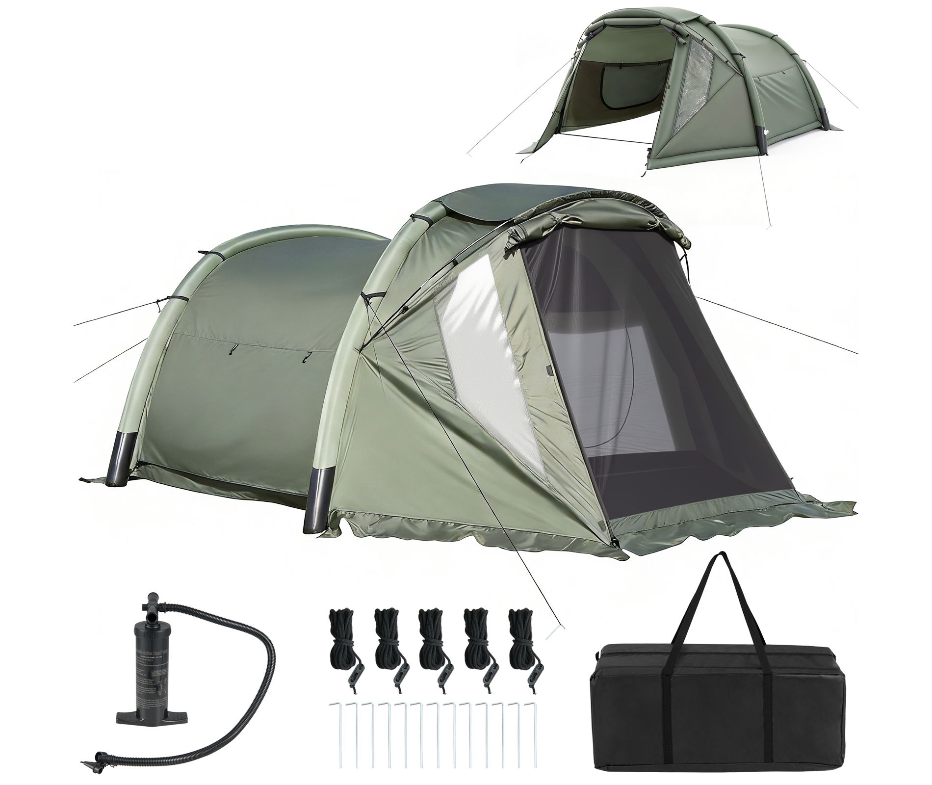Costway Inflatable Camping Tent with Screened Porch, Mesh & Transparent Windows, Door