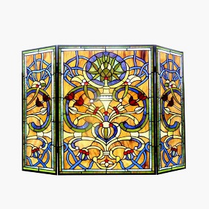 Chloe Lighting Bardot Tiffany-Glass Victorian 3pcs Folding Fireplace Screen 40" Wide - 1 of 4