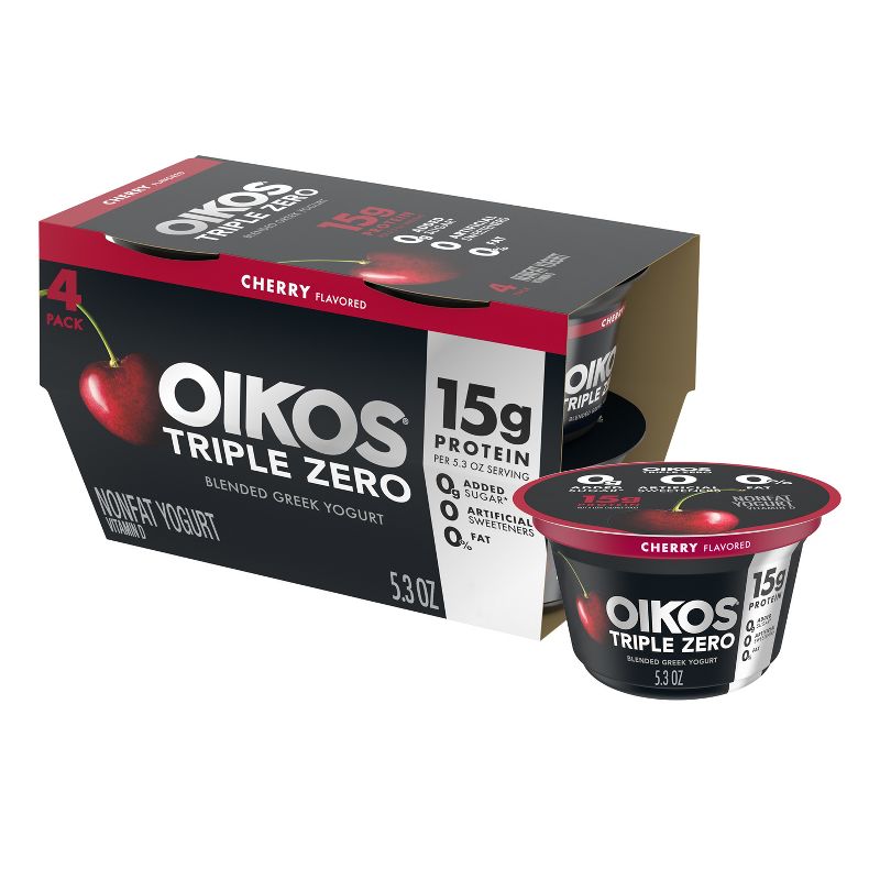 Oikos Triple Zero Cherry Greek Yogurt - 4ct/5.3oz Cups, 1 of 14