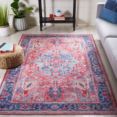 Navy and Red Medallion Washable Viscose Chenille Area Rug