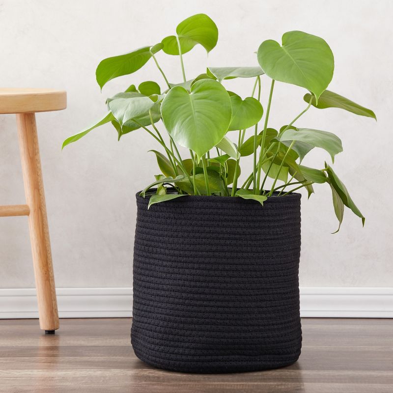 Juvale 2 Pack Decorative Woven Planter Basket with Plastic Liner for Outdoor, Indoor, Floor, Plants, Storage, Black, 10 x 11 In, 4 of 9