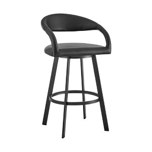 Armen Living 30" Ramona Iron and Faux Leather Swivel Barstool Matte Black - 1 of 4