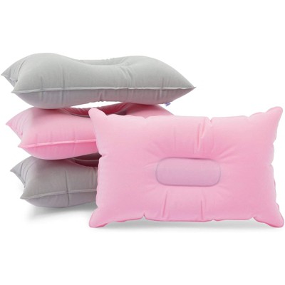 Okuna Outpost 4 Pack Inflatable Travel Pillows for Camping and Traveling, Pink, Grey