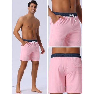 INSPIRE CHIC Men's Contrast Color Elastic Waist Lining Surfing Drawstring Swimming Shorts Pink 36 — фото 5