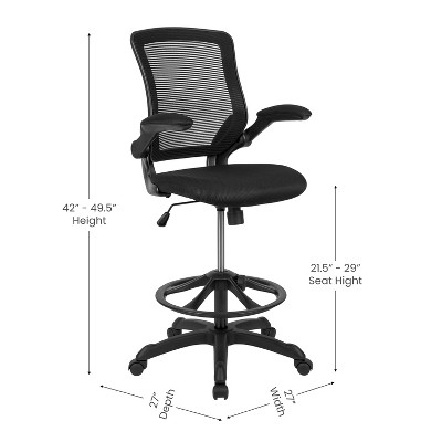 Ergonomic Mid-Back Mesh Drafting Chair with Adjustable Arms, Black