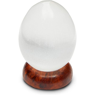 WellBrite 2 Piece Healing Crystal, Selenite Egg with Wood Stand, Home Décor 3.5 x 3.14 inches