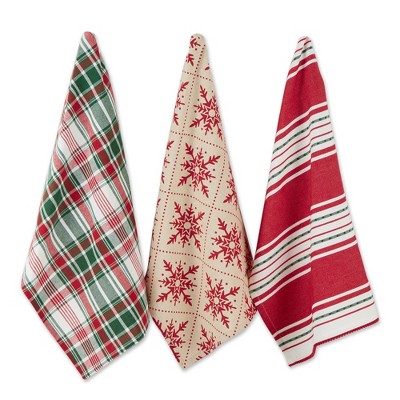 Design Imports  Assorted Christmas Dishtowel Set 3 Piece, 18X28", Scandinavian Snowflakes
