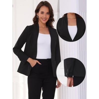 Женские пиджаки INSPIRE CHIC Women's V Neck Single Button Long Sleeve Back Slip Lightweight Work Business Blazers Black Medium — фото 2