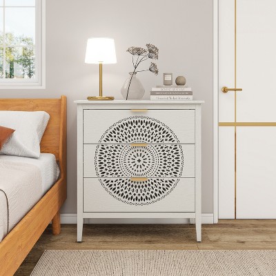 TIRAMISUBEST Hollow-Carved 3 Drawer Dresser Storage Chest with Metal Handles For Living Room Bedroom