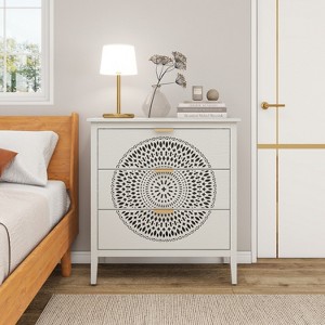 TIRAMISUBEST Hollow-Carved 3 Drawer Dresser Storage Chest with Metal Handles For Living Room Bedroom - 1 of 4