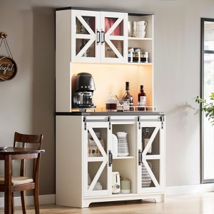 Gymojoy 71" Tall Farmhouse Pantry Storage Cabinet With LED Lights and Charging Station - 1 of 4