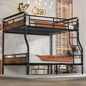TIRAMISUBEST Full XL over Queen/Queen over Queen Metal Bunk Bed, Industrial Detachable Bunkbeds with Safety Guard Rails for Kids Teens - 1 of 4
