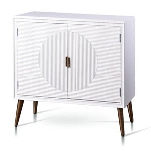 Milo Two Door Cabinet White/Copper - StyleCraft: Satin Finish, Fluted Panels, Metallic Accents - 1 of 3