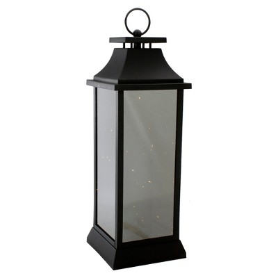 Northlight 19-Inch LED Battery Operated Black Mirrored Lantern Warm White Flickering Lights