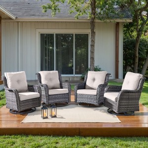 Gymojoy 4 Pieces Outdoor Rocking Chair Rattan Rocker Chairs with Cushion - 1 of 4
