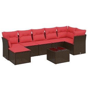 vidaXL 8 Piece Patio Sofa Set with Cushions Brown Poly Rattan - 1 of 4