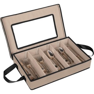Flatware Storage Case - Durable 5 Compartment Silverware Storage Container Box with Removable Lid and Easy to Carry Handles - 1 of 4