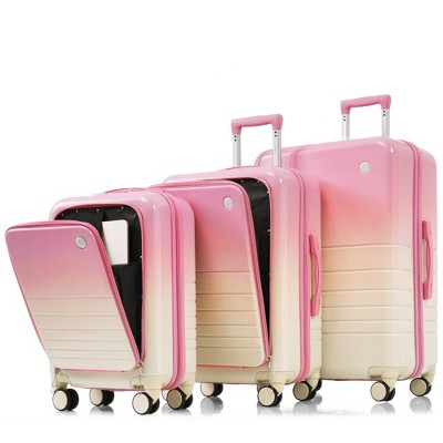 YONWAY  3 Piece Luggage Set, with Cup Holder, ABS+PC Hardside Luggage Sets , with TSA Lock & Spinner Wheels