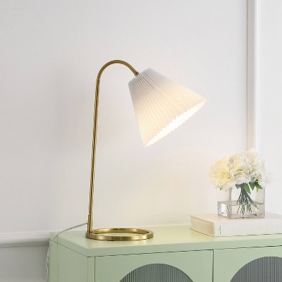 JONATHAN Y Callie 22" Modern Glam Metal Arc Adjustable Head Table Lamp with Pleated Shade: Contemporary Design, UL Listed