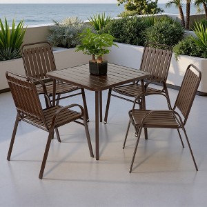5-Piece Outdoor Patio Dining Set with 31" Square Steel Table and 4 Armchairs - 1 of 4