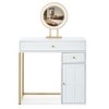 GlasFlength Modern Vanity Tables Set with Lighted Mirror, Dressing Table and Cushioned Stool Set with Drawers, White 31.57"*15.87"*48.43” - 2 of 4