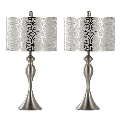 Ashland 27" Brushed Nickel Table Lamps with Fabric Shades, Set of 2