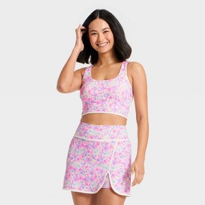 Women's Floral Print Piped Longline Sports Bra - JoyLab™ - 1 of 3