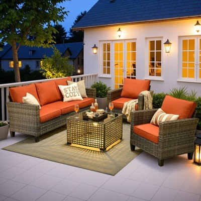 XIZZI Outdoor Sectional Sofa Set, Modular Outdoor Wicker Sofa Set with Optional Solar Table, Ottomans or Fire Pit in 6 Colors, All-Weather Design