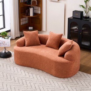 65" Chenille Fabric Compressed Curved Loveseat for Small Spaces with 3 Pillows and 30D Sponge - 1 of 4