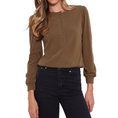 INSPIRE CHIC Women's Casual Crew Neck Long Sleeve Button Down Tops