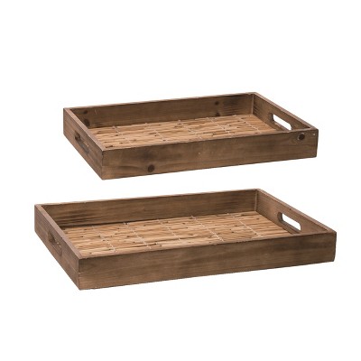 Transpac Wood Brown Everyday Tray Set of 2