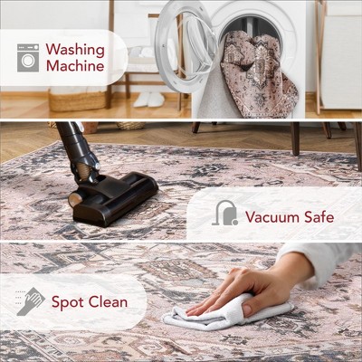 Eco-Friendly Sasha 8' x 10' Pink Medallion Washable Area Rug