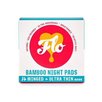 Flo Organic Bamboo Silky-Soft Ultra-Thin Absorbent Night with Wings Maxi Pads - 14ct