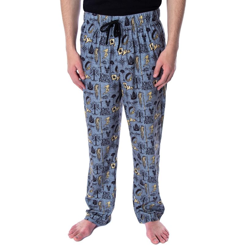 Lord of the Rings Men's Allover Pattern Adult Sleepwear Pajama Pants LOTR Grey, 1 of 6