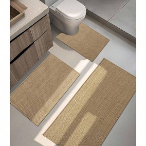 Bathroom Rugs Set 3 Pieces Beige Absorbent Quick Dry Non Slip Washable Rubber Backing Braided Bath Mats Fit Under Door - 1 of 4