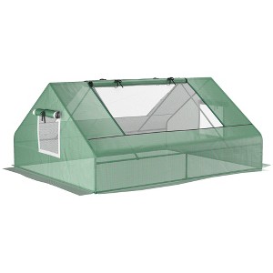 71" x 55" x 32" Mini Tunnel Greenhouse, Garden Planting Shed, Outdoor Flower Planter Warm House with Zipper Windows and Door, Green - 1 of 1