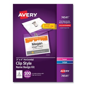 Avery Clip-Style Name Badge Holder with Laser/Inkjet Insert, Top Load, 4 x 3, White, 100/Box - 1 of 4