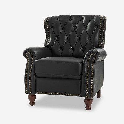 Justine Transitiona Wooden Upholstery Genuine Leather Recliner with Nailhead Trim for Living Room and Bedroom  | ARTFUL LIVING DESIGN