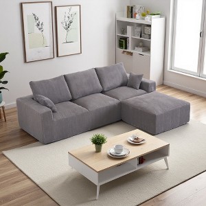 113" Corduroy L-Shaped Modular Convertible Sectional Sofa with Chaise & Ottoman - 1 of 3