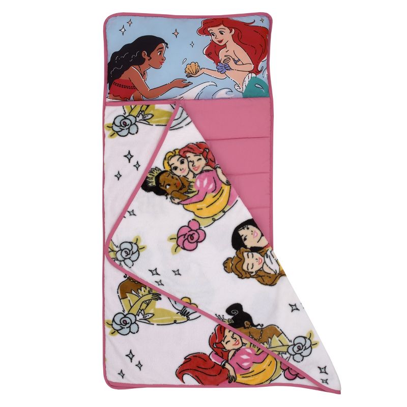 Disney Princesses Courage and Kindness Pink, Blue, and White Ariel, Tiana, Moana, Cinderella, Mulan, and Belle Toddler Nap Mat, 2 of 8