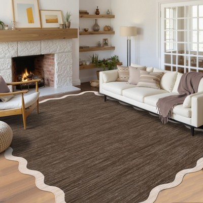 Washable Rug Modern Scalloped Rug Non Slip, Neutral Indoor Carpet