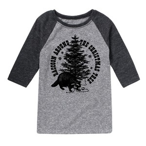 Boys' - Instant Message - Raccoon Around The Christmas Tree Raglan Graphic T-Shirt - 1 of 4