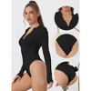 Allegra K Women's Zip Front Casual Stand Neck Long Sleeve Slimming Going Out Body Shapers 2 Packs - 3 of 4