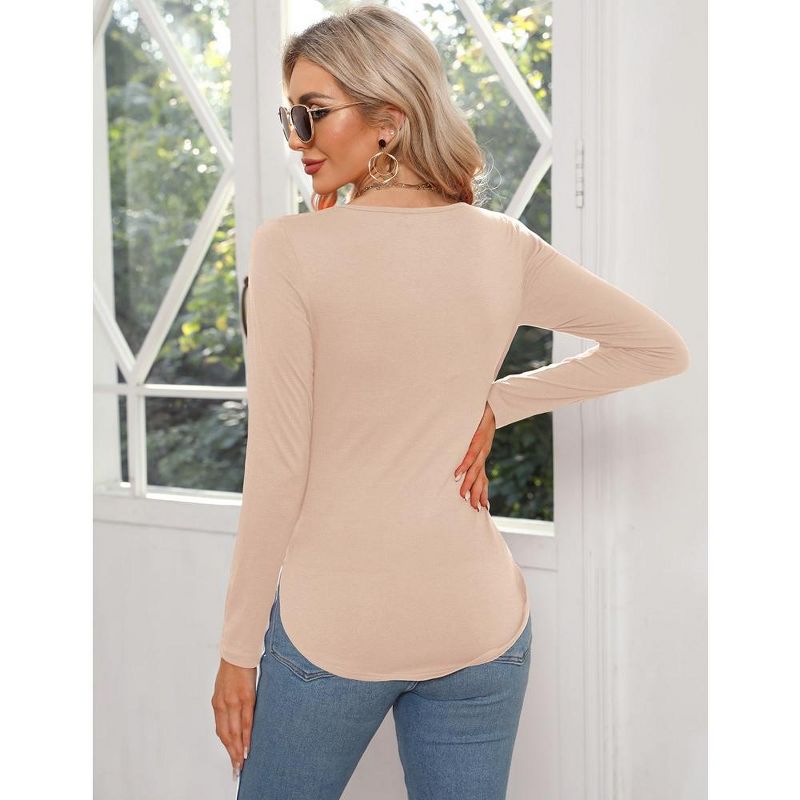 Women’s Long Sleeve Cutout Asymmetrical Neck Tshirt Slim Fit Tunic Blouse, 2 of 6