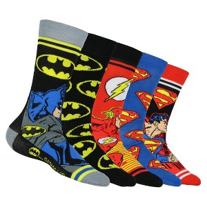 DC Comics Justice League Socks Batman Superman The Flash 5-Pair Mid-Rise Crew Sock Set (Fits Shoe Size 6-12) Multicolored - 1 of 4